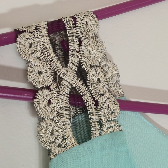 Eclipse XL Slim Aqua Blue Sheer Embroidered Shoulder Tank Top Pastel Boho Blouse - Picture 3 of 11